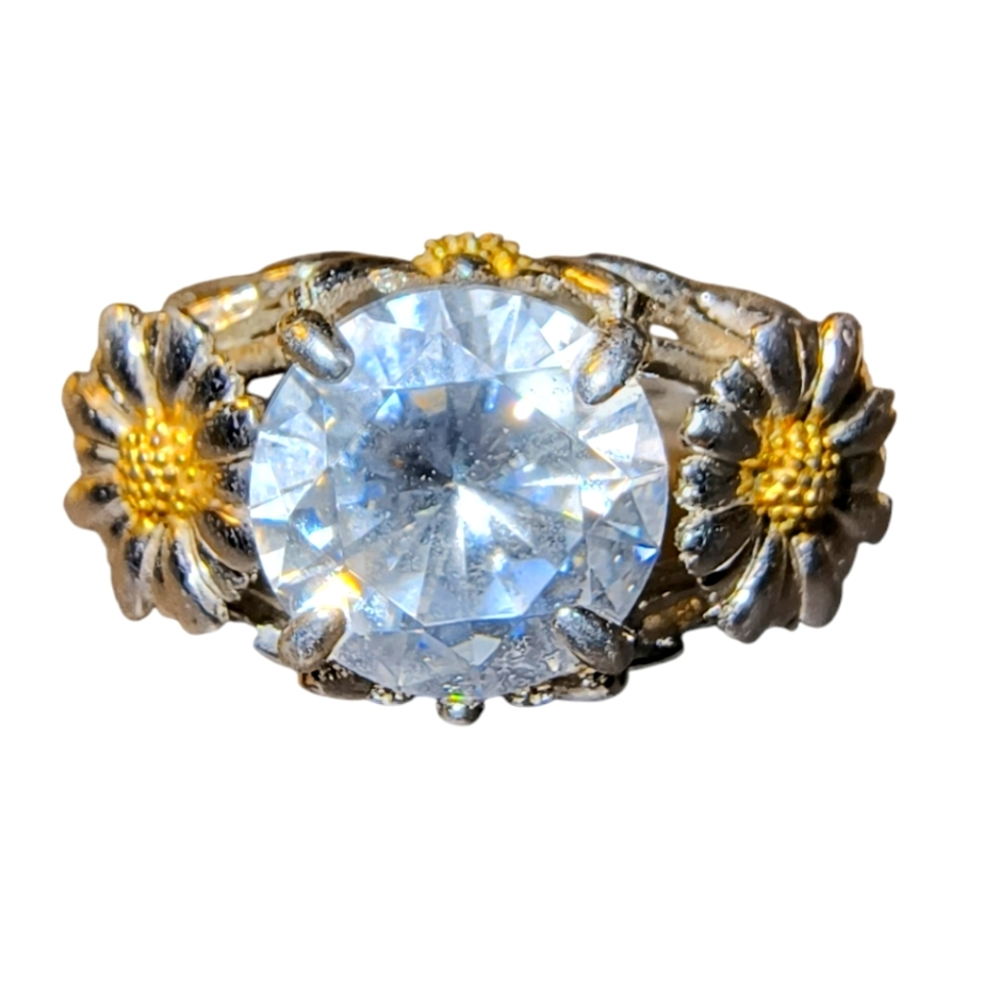Vancaro Sterling Silver and Clear CZ Sunflower or Daisy Embellished Ring…